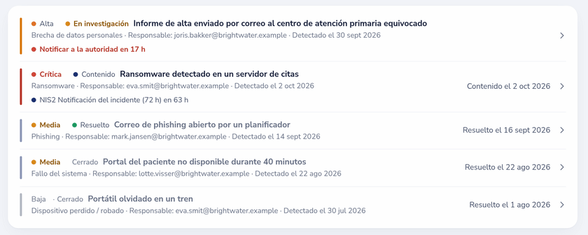 Registro de incidentes con cuenta atrás de notificación del RGPD y un hito de notificación de incidentes de NIS2