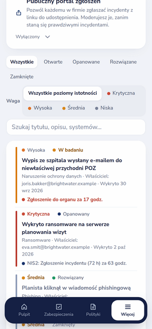 Rejestr incydentów na telefonie z odliczaniem RODO i NIS2